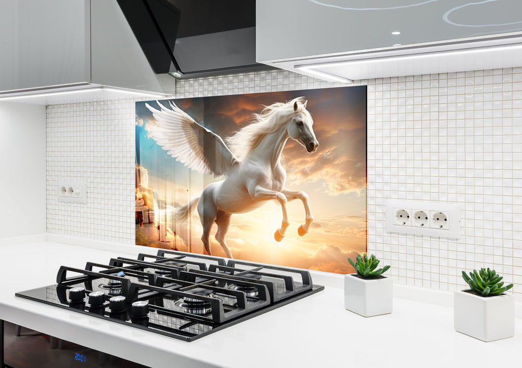 Fantasy Pegasus - Tempered Glass Kitchen Backsplash-BacksplashArtworks