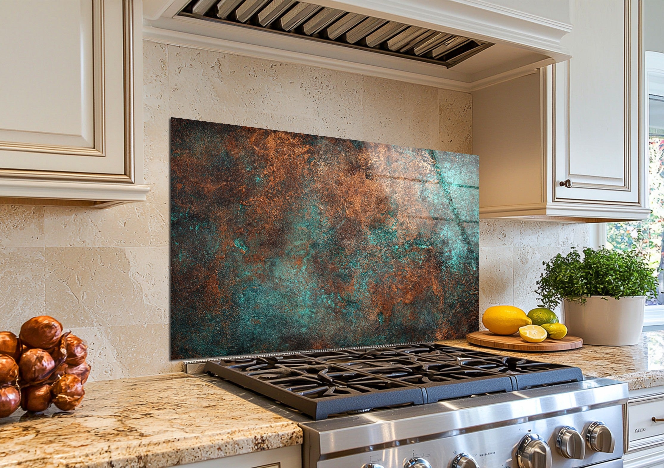 Rust Kitchen Splashback Copper Patina Abstract Glass Kitchen Backsplash Rust Aura ...