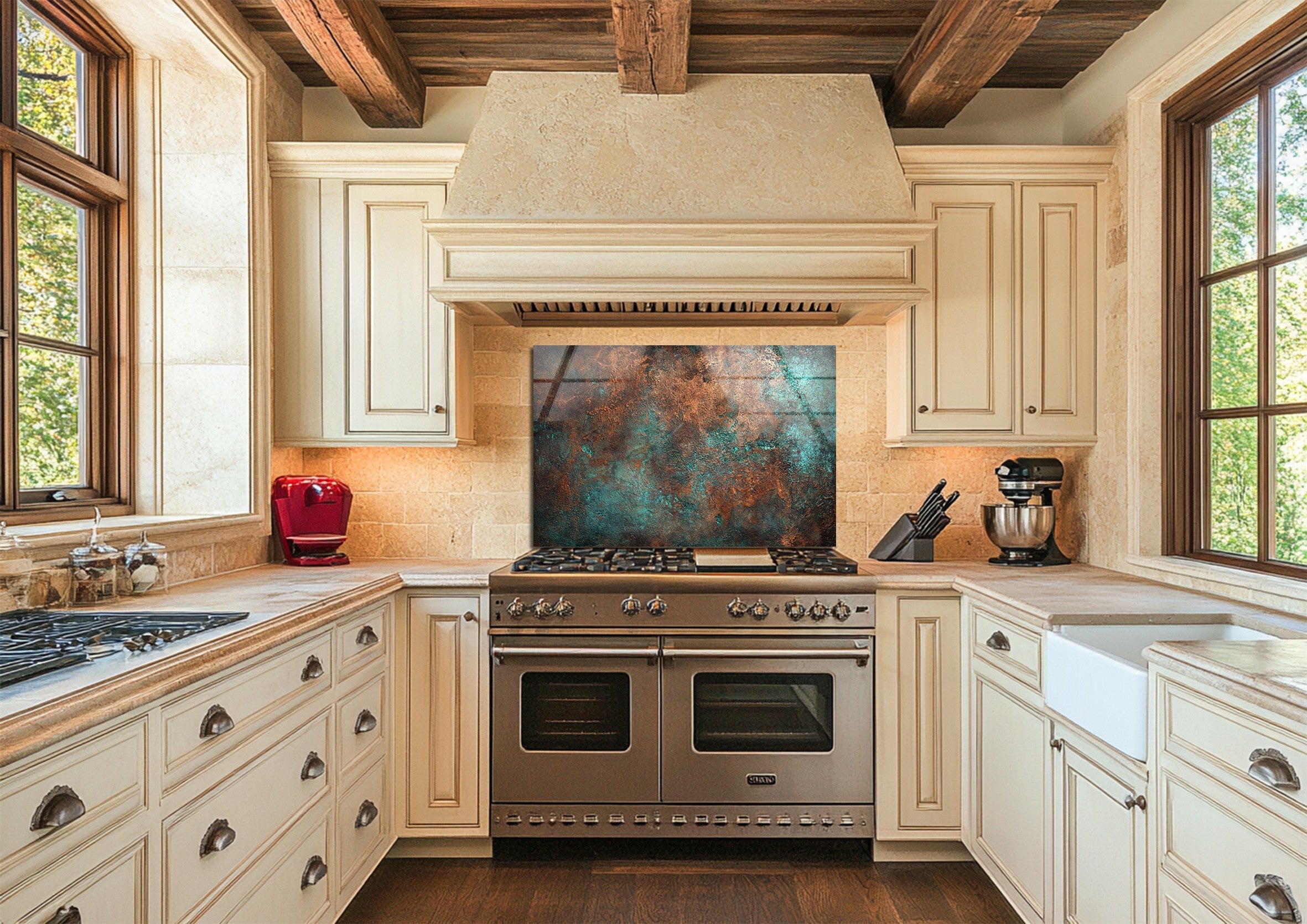 Rust Kitchen Splashback Copper Patina Abstract Glass Kitchen Backsplash Rust Aura ...