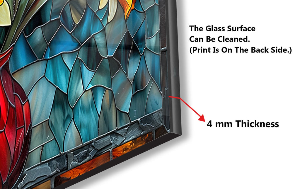 Stained Glass Daffodil Vase - Glass Kitchen Backsplash-BacksplashArtworks