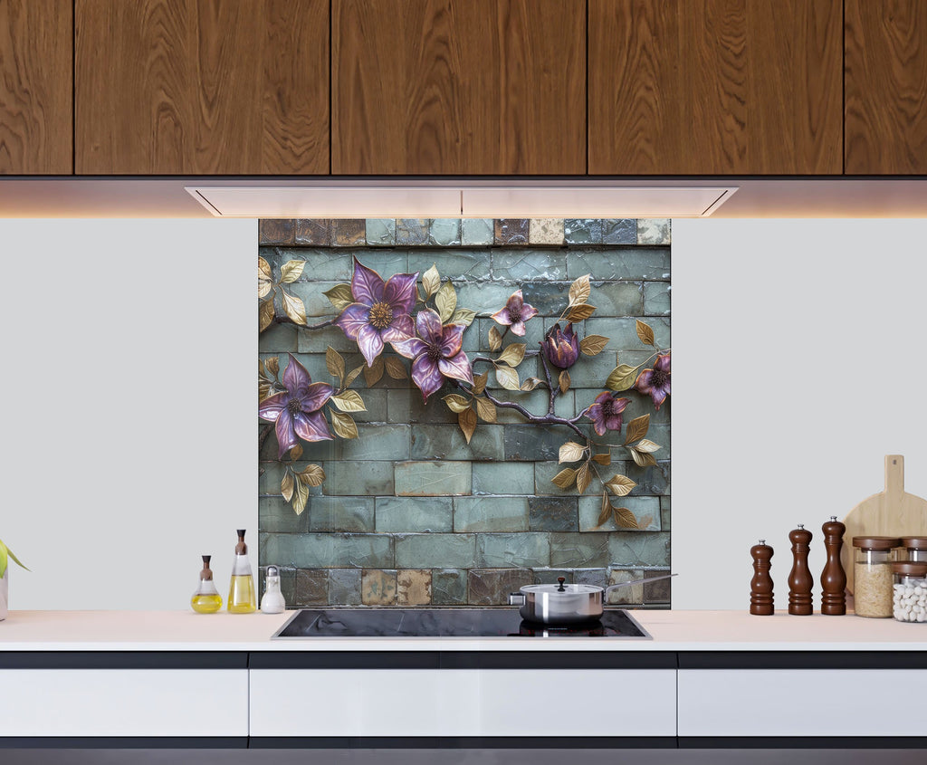 Rustic Floral Vine - Glass Kitchen Backsplash-BacksplashArtworks