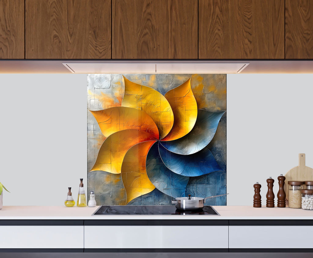 Metallic Lotus Swirl - Glass Kitchen Backsplash-BacksplashArtworks