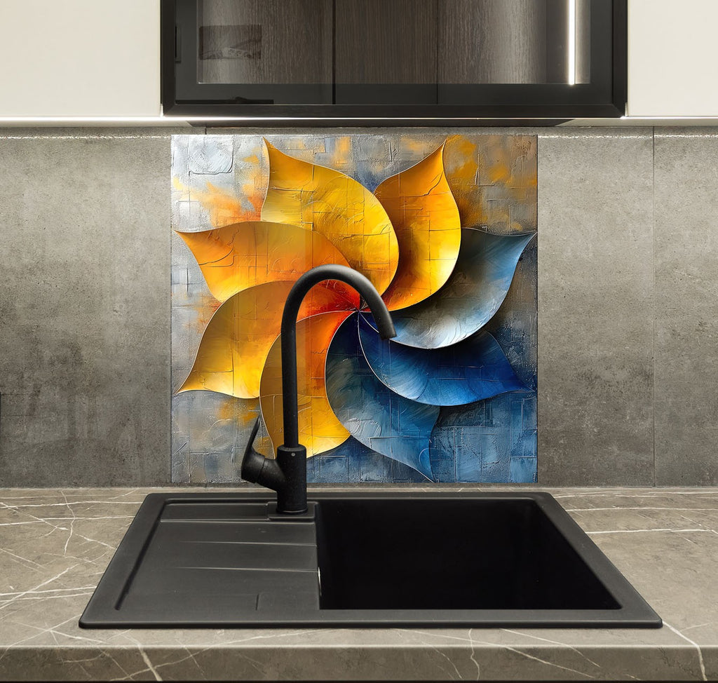 Metallic Lotus Swirl - Glass Kitchen Backsplash-BacksplashArtworks