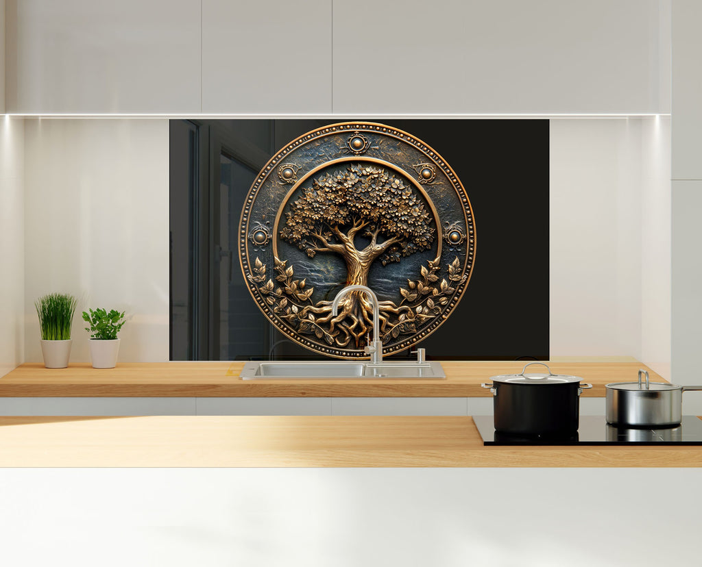 Brown Tree of Life - Tempered Glass Kitchen Backsplash-BacksplashArtworks