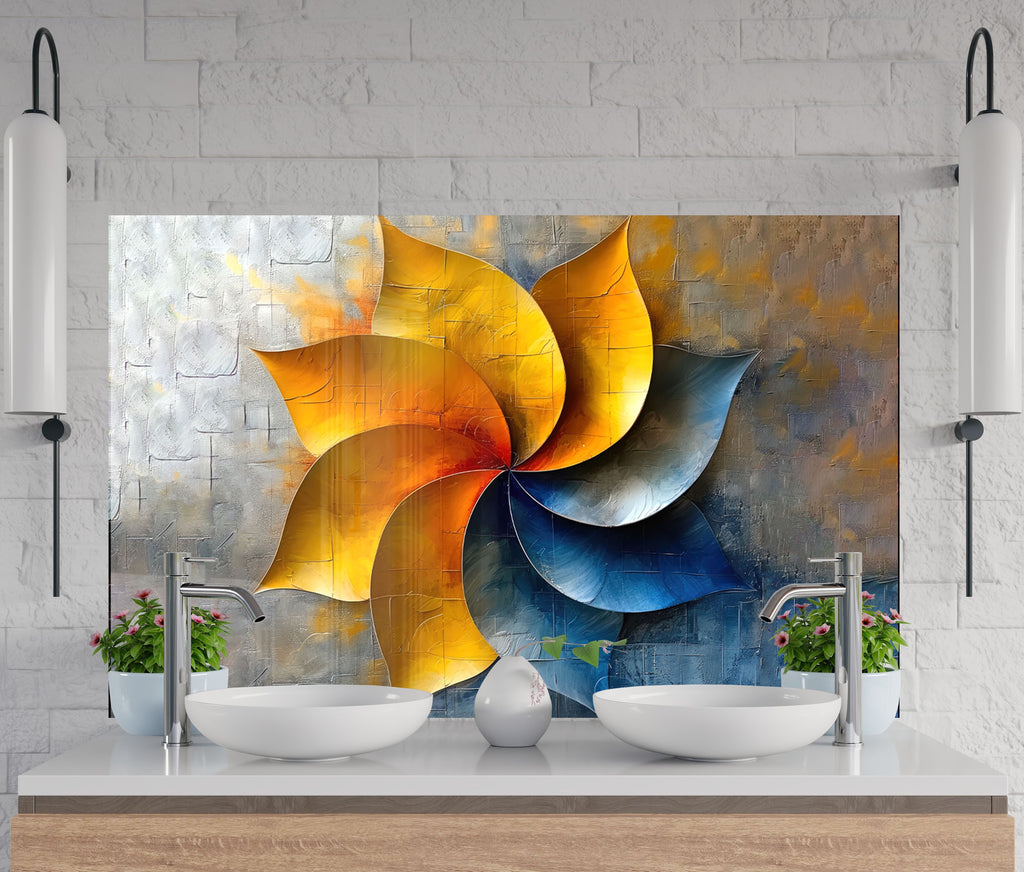 Metallic Lotus Swirl - Glass Kitchen Backsplash-BacksplashArtworks