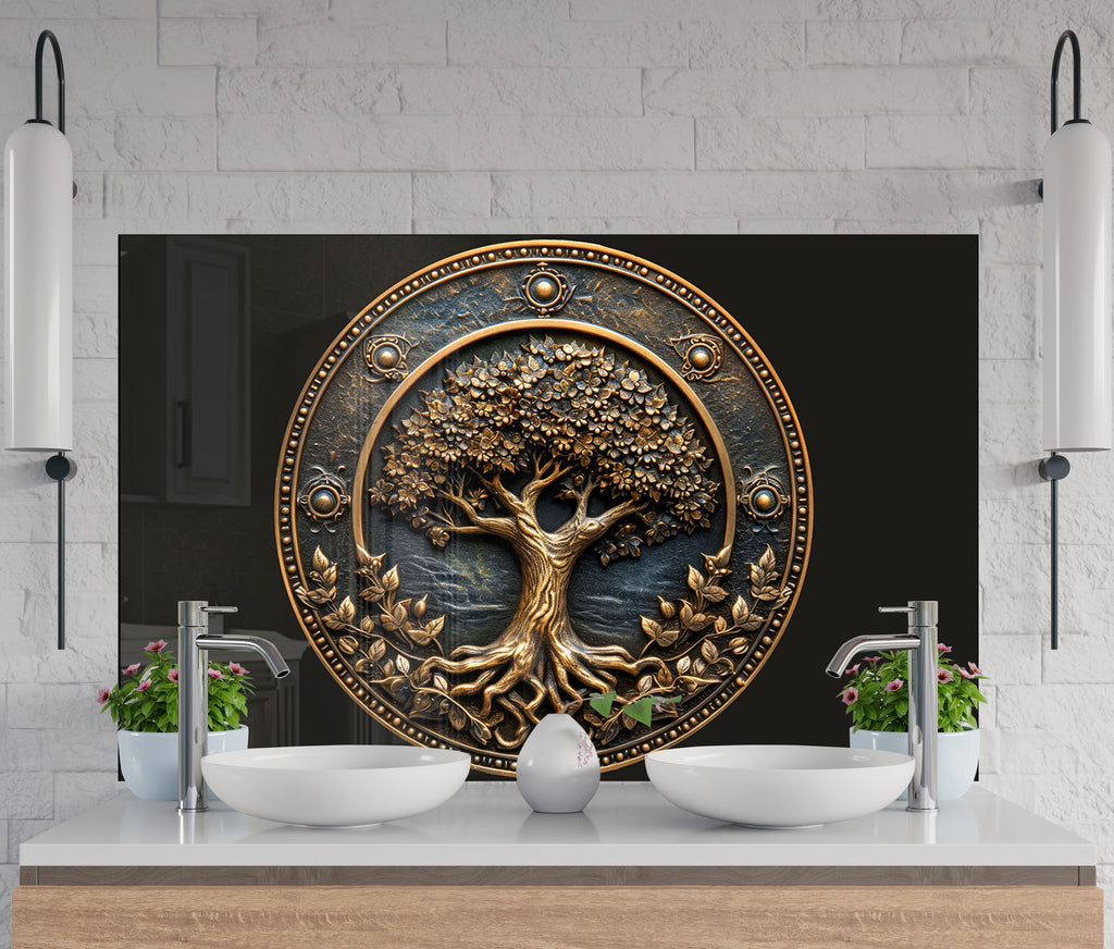 Brown Tree of Life - Tempered Glass Kitchen Backsplash-BacksplashArtworks