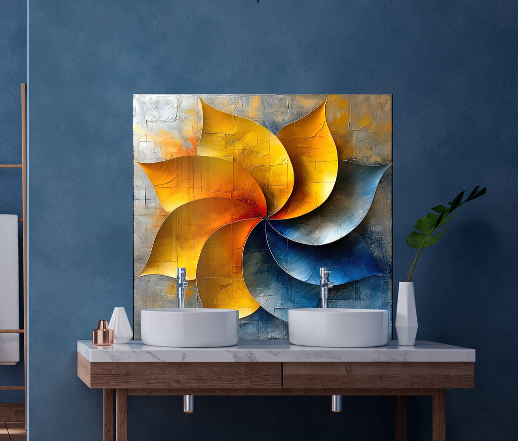 Metallic Lotus Swirl - Glass Kitchen Backsplash-BacksplashArtworks