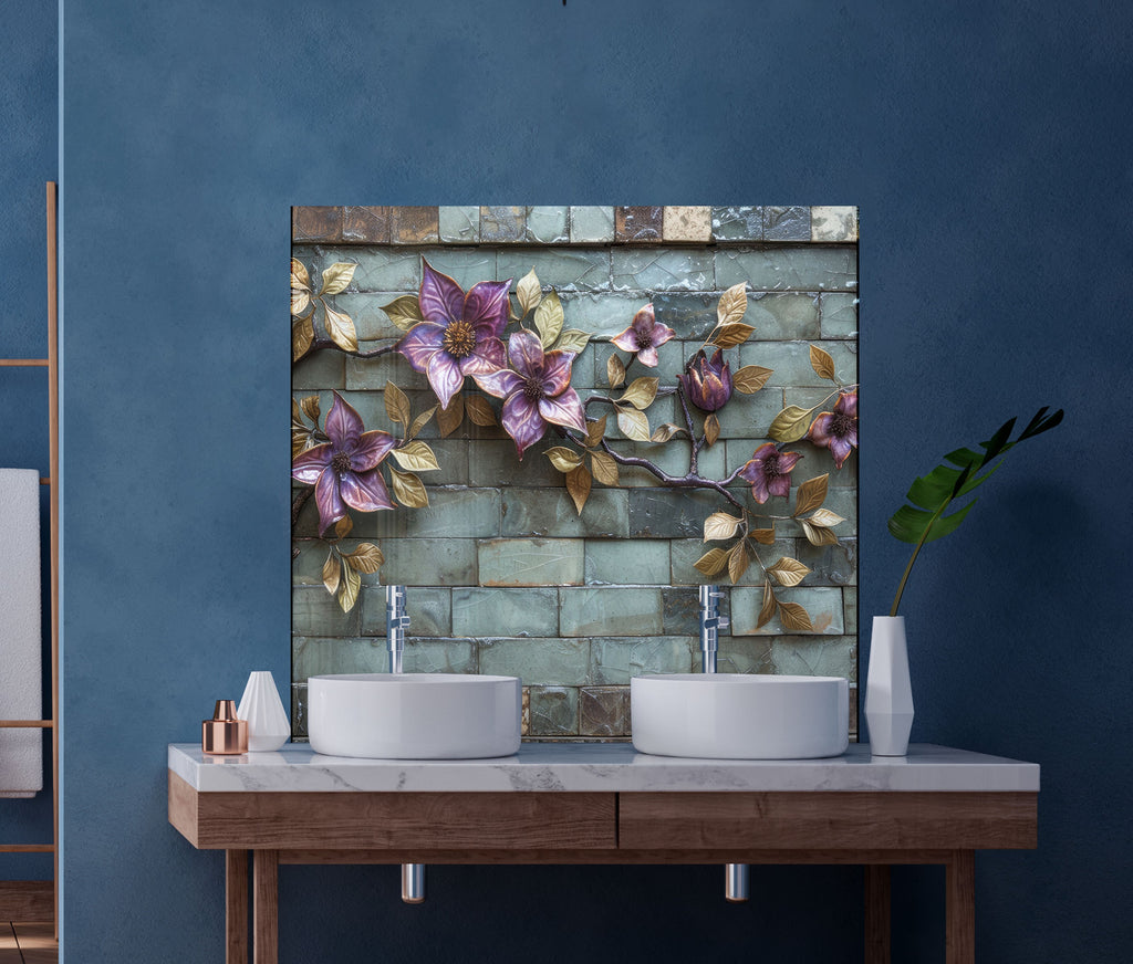 Rustic Floral Vine - Glass Kitchen Backsplash-BacksplashArtworks