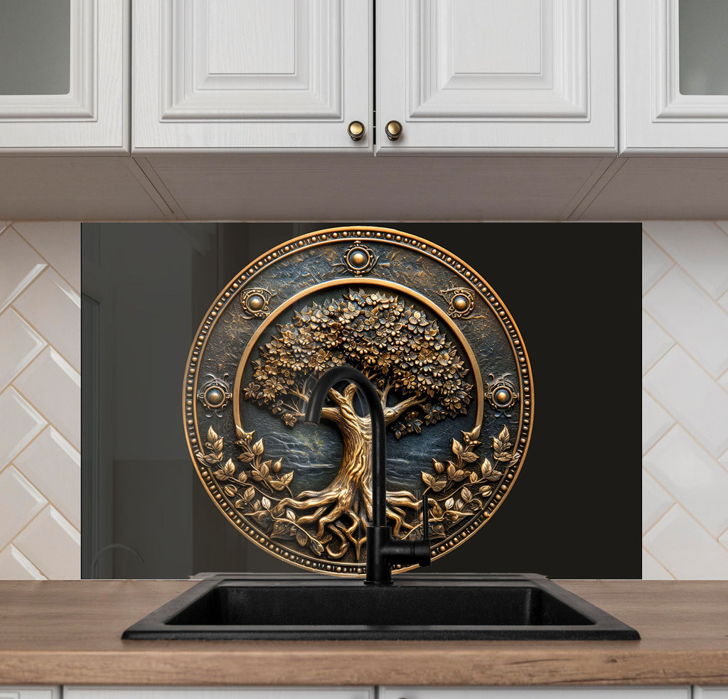 Brown Tree of Life - Tempered Glass Kitchen Backsplash-BacksplashArtworks