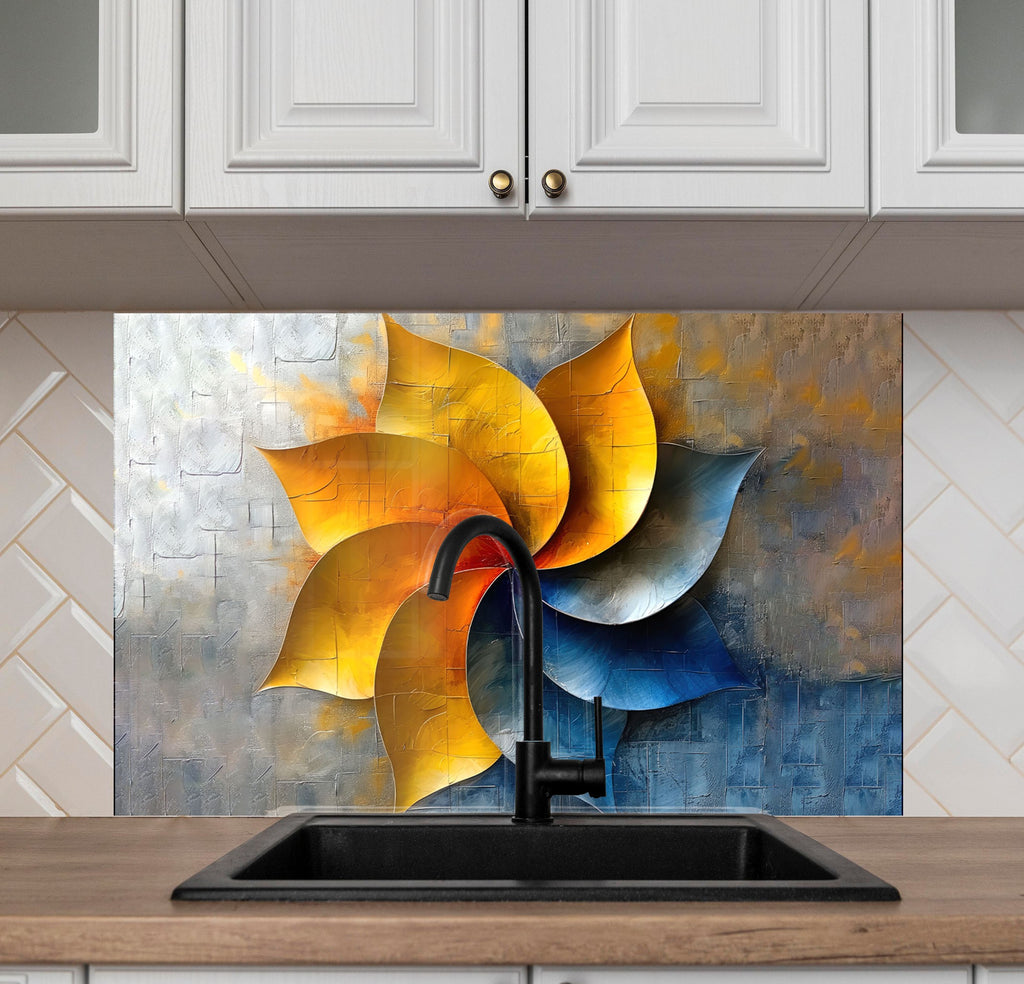 Metallic Lotus Swirl - Glass Kitchen Backsplash-BacksplashArtworks