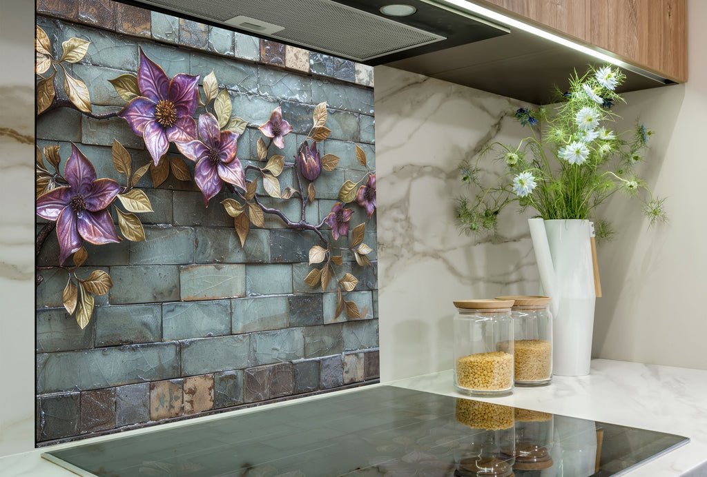 Rustic Floral Vine - Glass Kitchen Backsplash-BacksplashArtworks