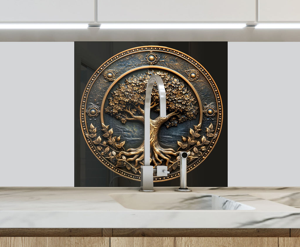 Brown Tree of Life - Tempered Glass Kitchen Backsplash-BacksplashArtworks