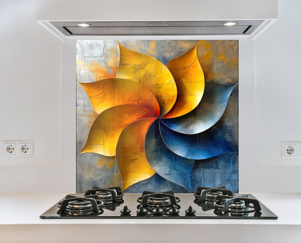 Metallic Lotus Swirl - Glass Kitchen Backsplash-BacksplashArtworks