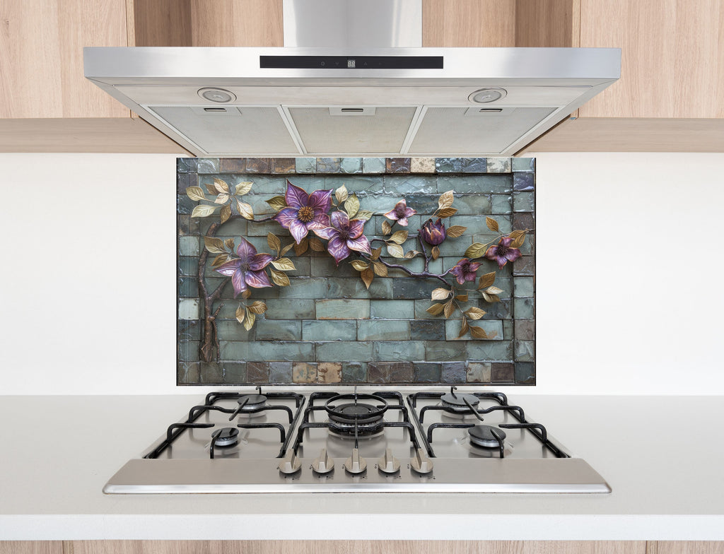 Rustic Floral Vine - Glass Kitchen Backsplash-BacksplashArtworks