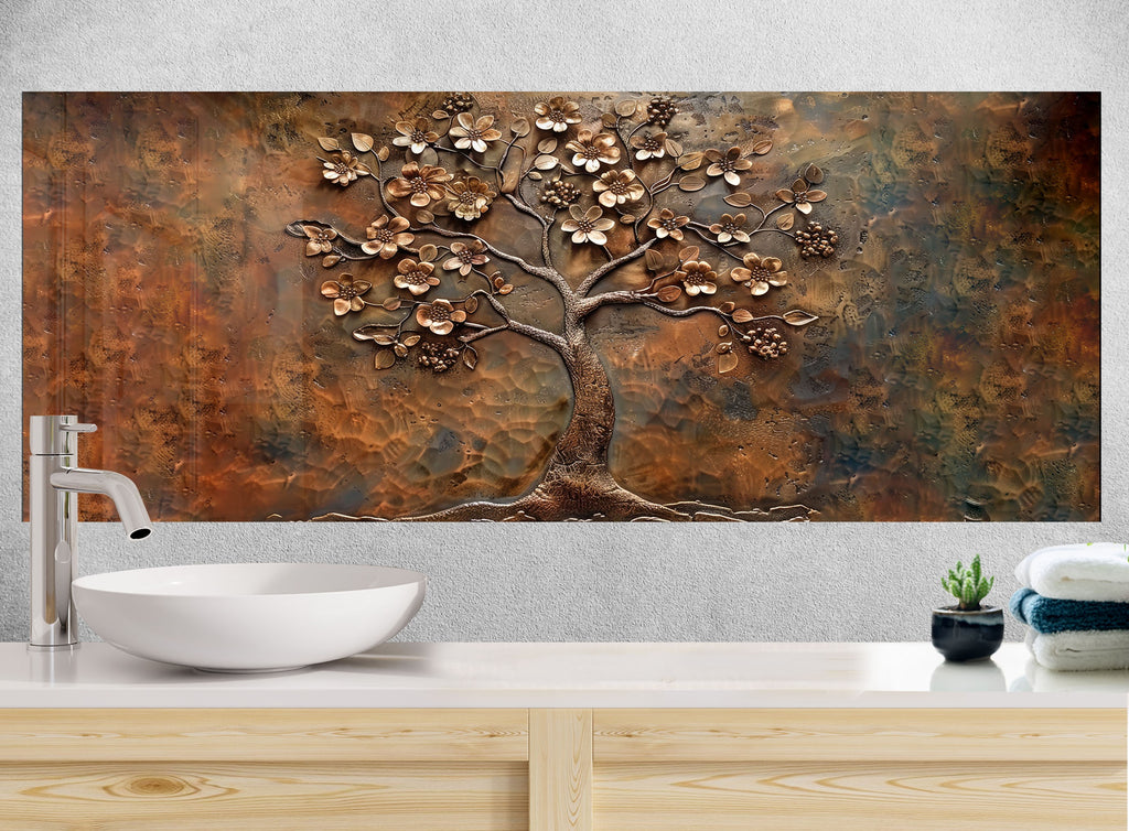 Antique Bronze Blossom - Glass Kitchen Backsplash-BacksplashArtworks