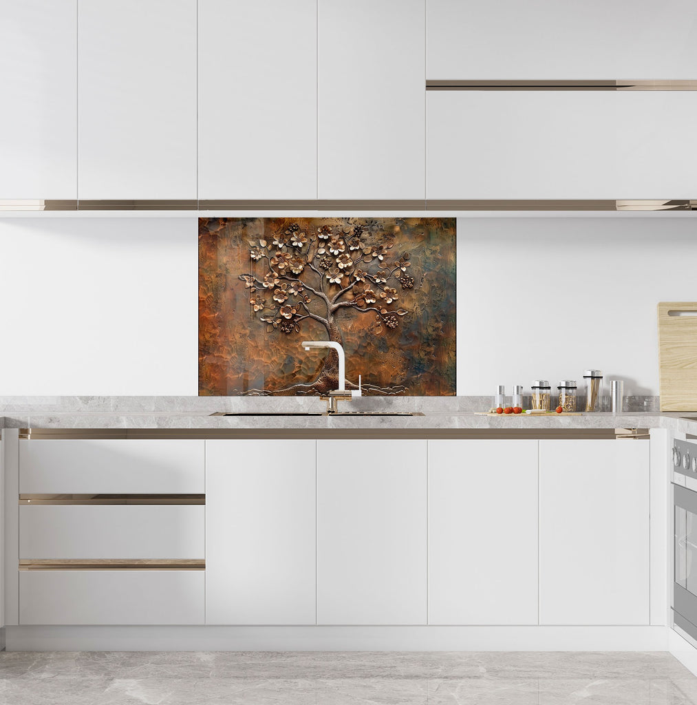Antique Bronze Blossom - Glass Kitchen Backsplash-BacksplashArtworks
