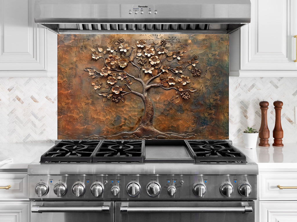 Antique Bronze Blossom - Glass Kitchen Backsplash-BacksplashArtworks