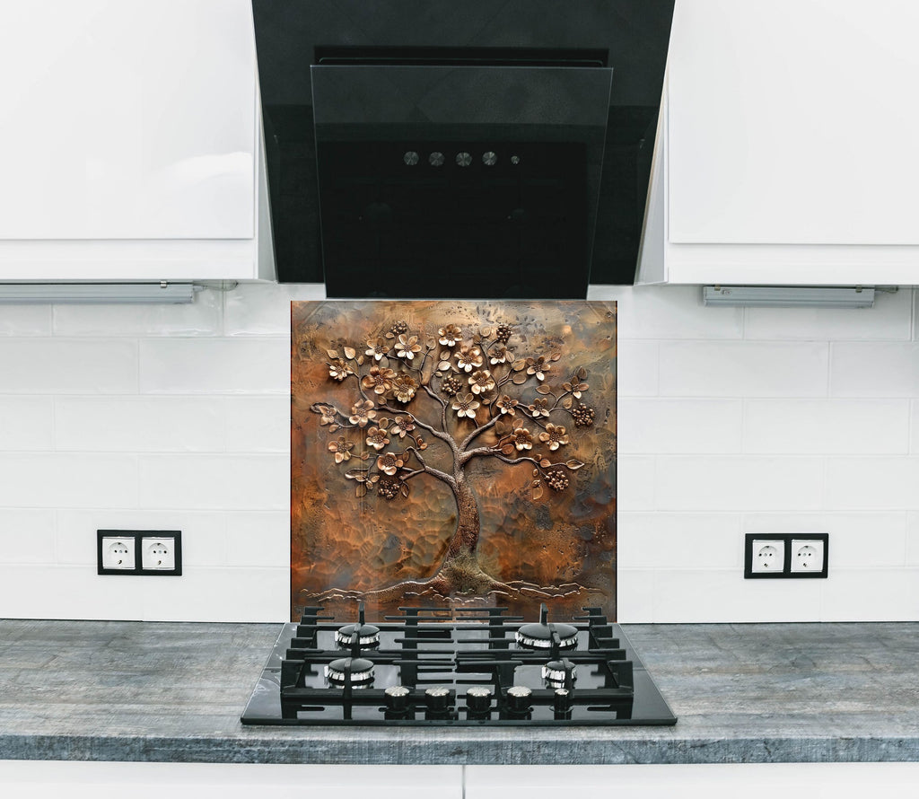 Antique Bronze Blossom - Glass Kitchen Backsplash-BacksplashArtworks
