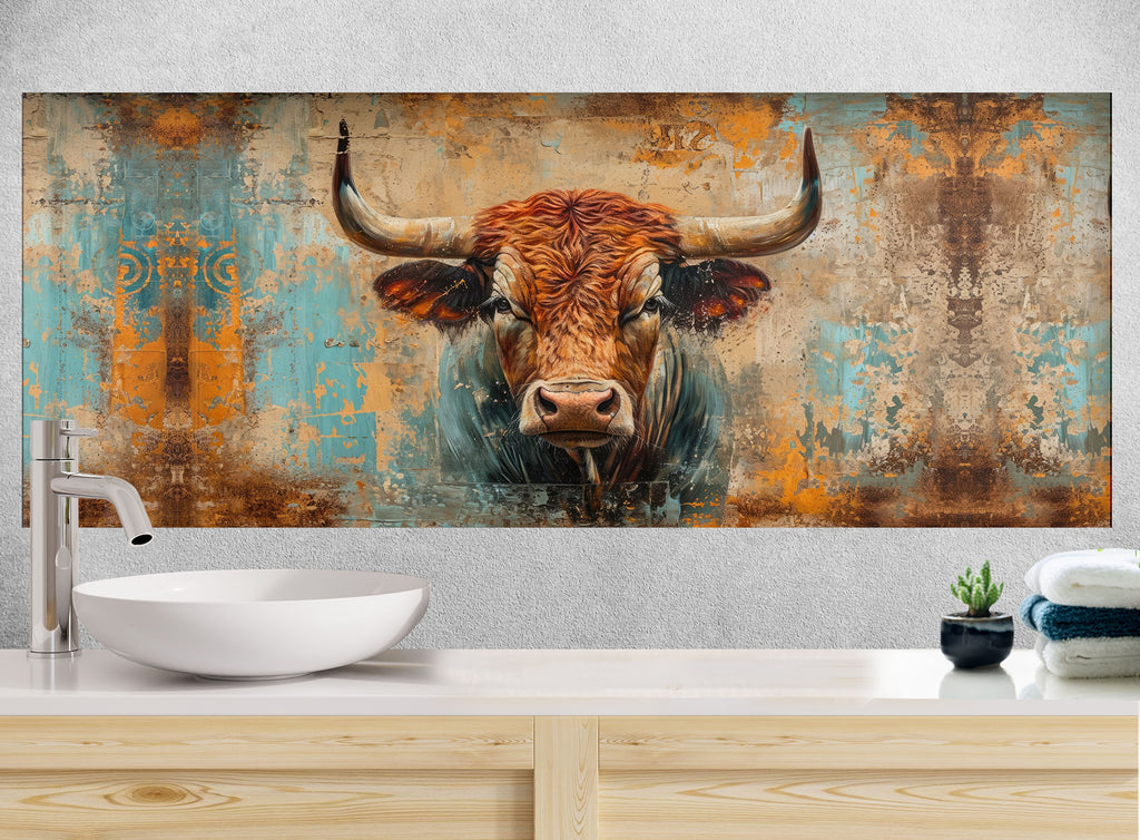 Texas Longhorn – Glass Kitchen Backsplash-BacksplashArtworks