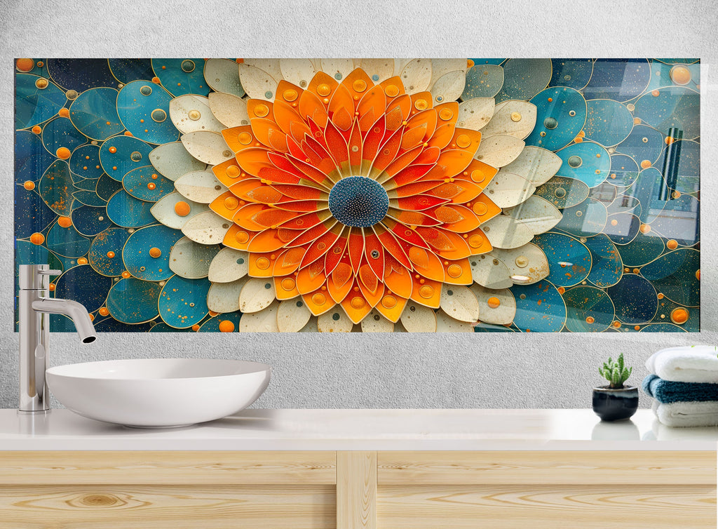 Mandala Bloom Art - Glass Kitchen Backsplash-BacksplashArtworks
