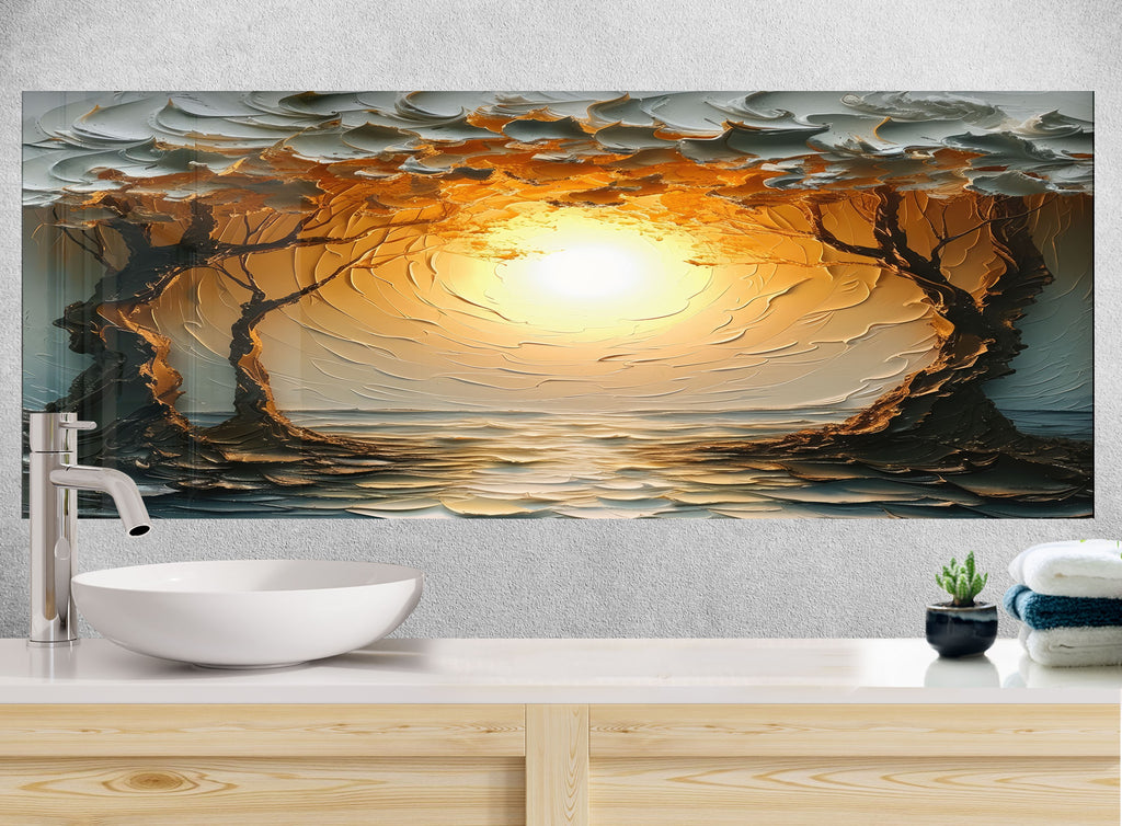 Golden Sunrise Serenity Wall Art - Tempered Glass Kitchen Backsplash-BacksplashArtworks