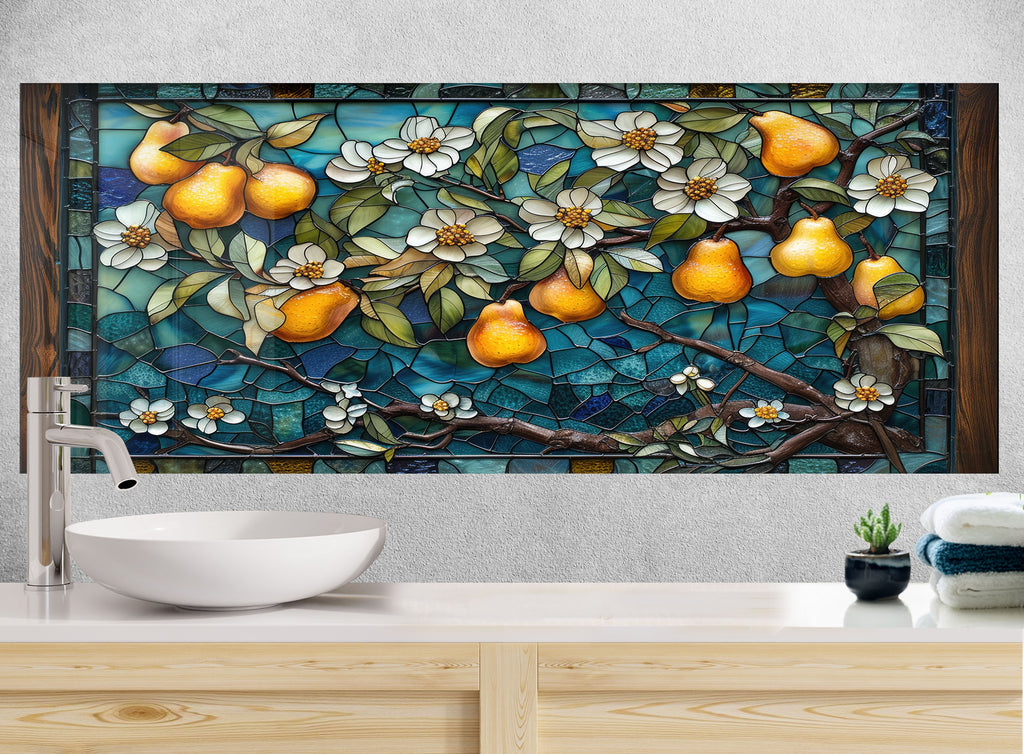 Golden Pear Stained Glass - Glass Kitchen Backsplash-BacksplashArtworks