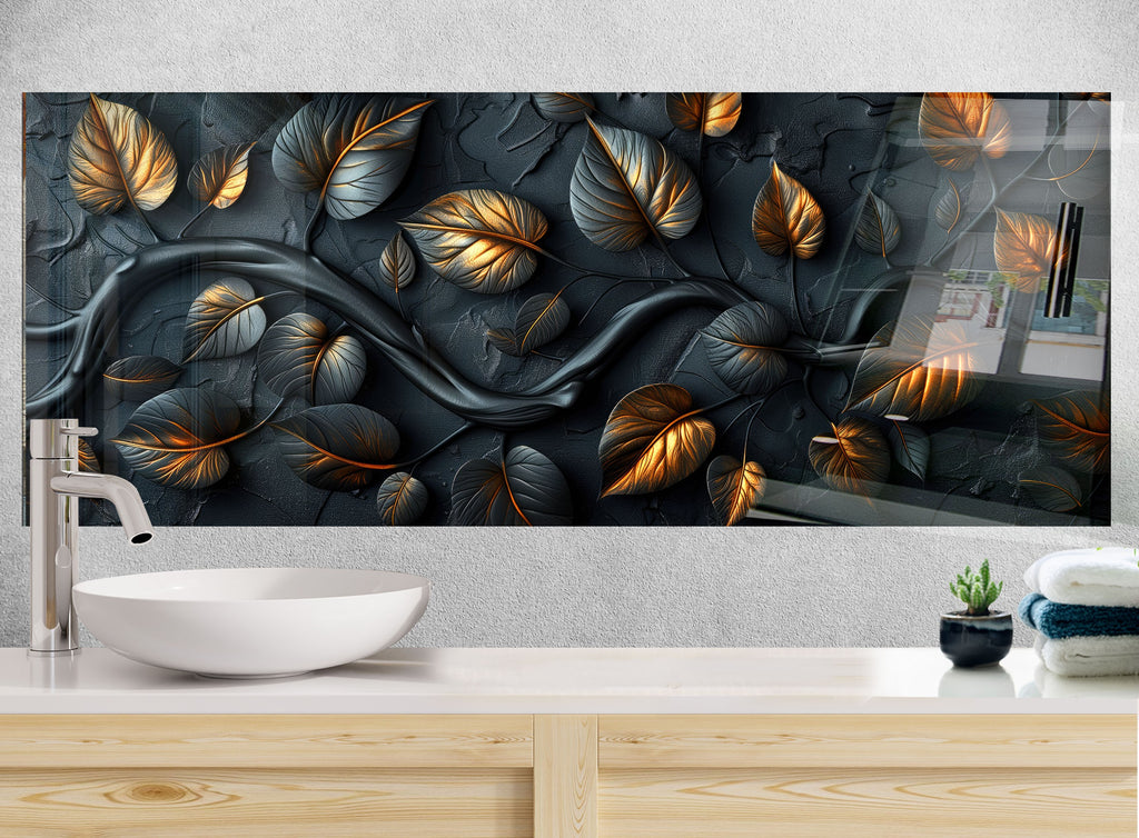 Golden Autumn Leaves - Glass Kitchen Backsplash-BacksplashArtworks