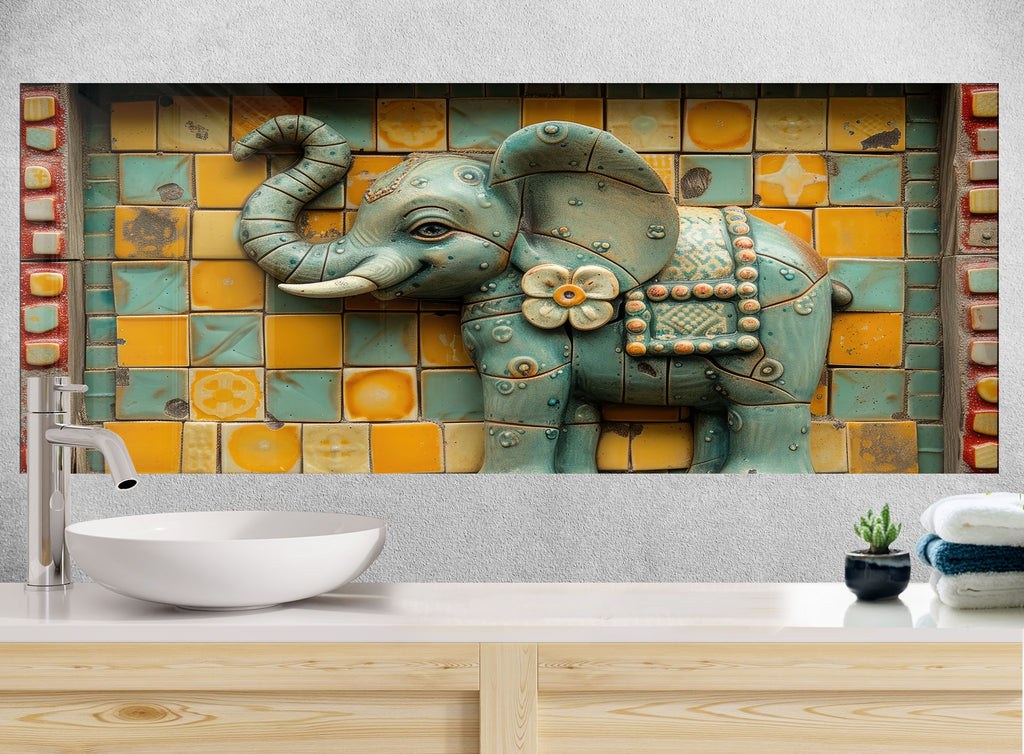 Enchanted Elephant Mosaic – Glass Kitchen Backsplash-BacksplashArtworks