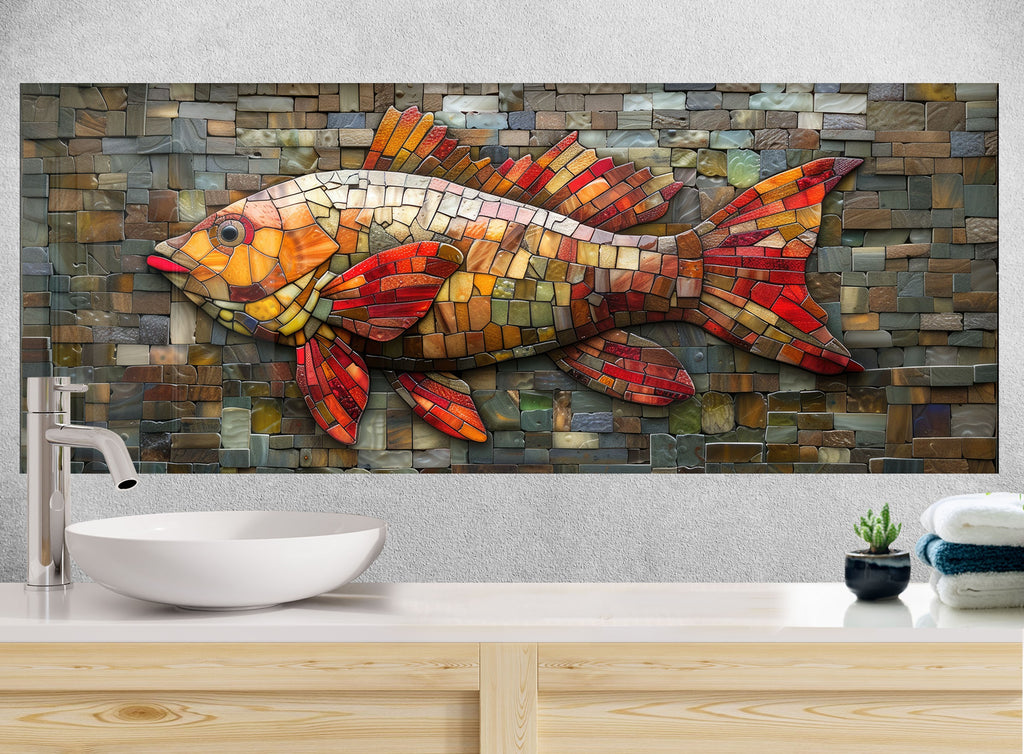 Mosaic Glass Kitchen Backsplash with Colorful Fish Design-BacksplashArtworks