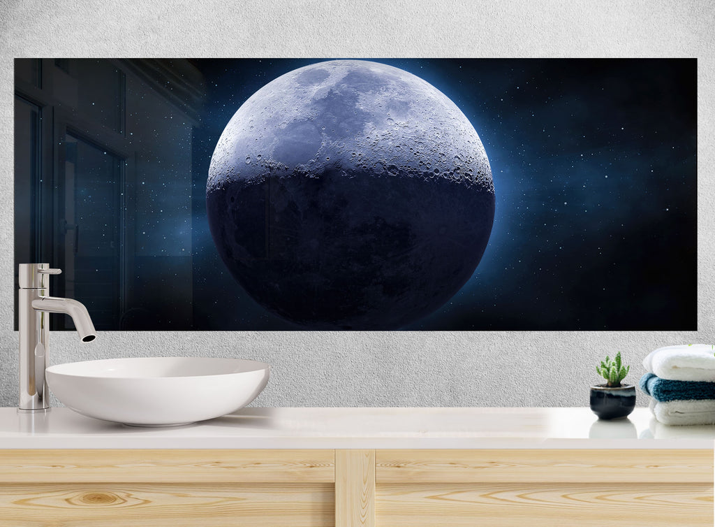 Blue Moon Galaxy Wall Art - Tempered Glass Kitchen Backsplash-BacksplashArtworks