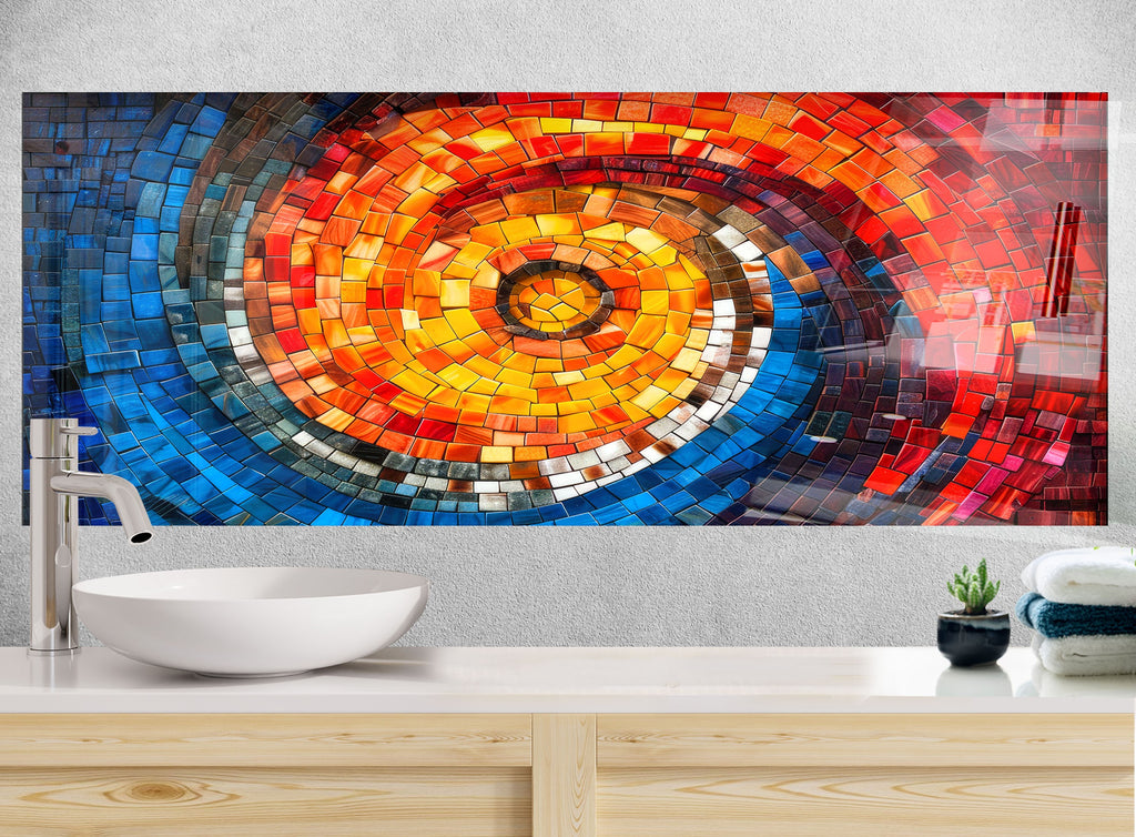 Mosaic Tempered Glass Kitchen Backsplash with Colorful Spiral Design-BacksplashArtworks