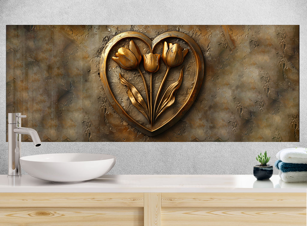 Golden Tulip Heart - Glass Kitchen Backsplash-BacksplashArtworks