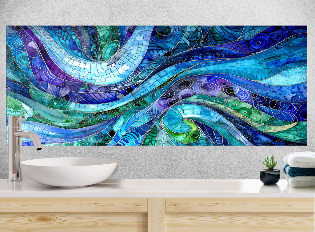 Blue Ocean Waves - Glass Kitchen Backsplash-BacksplashArtworks