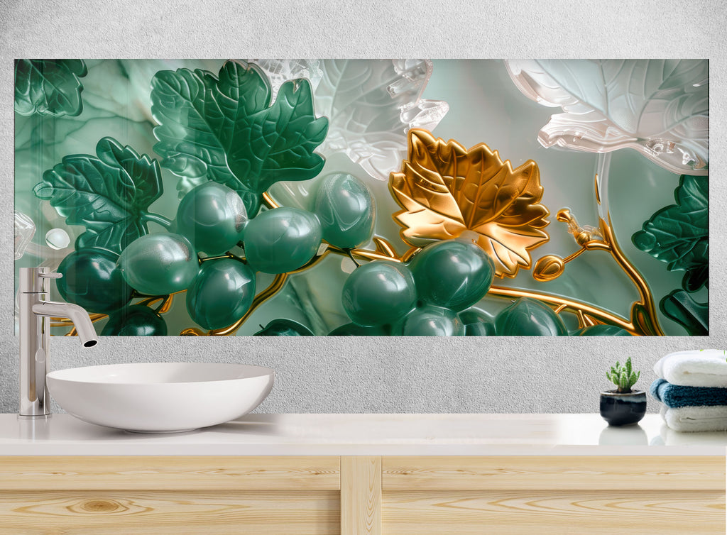 Golden Vineyard Grapes - Glass Kitchen Backsplash-BacksplashArtworks