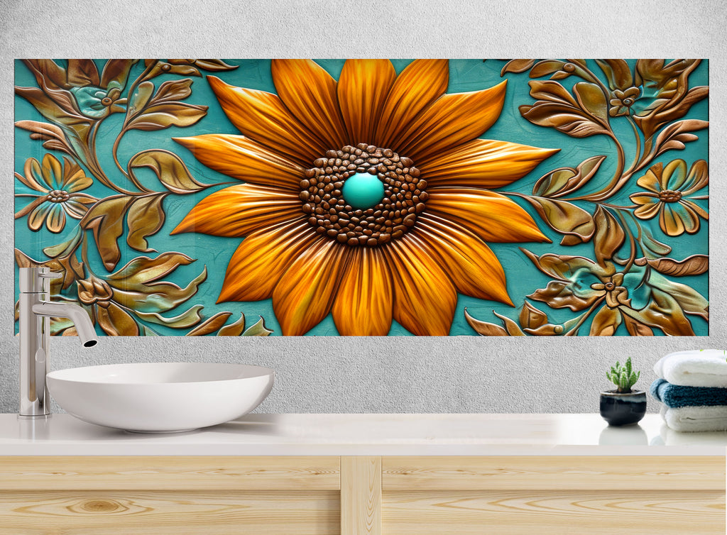 Rustic Sunflower Bloom - Glass Kitchen Backsplash-BacksplashArtworks
