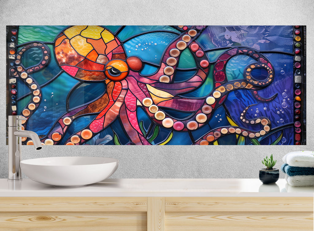 Stained Octopus – Glass Kitchen Backsplash-BacksplashArtworks