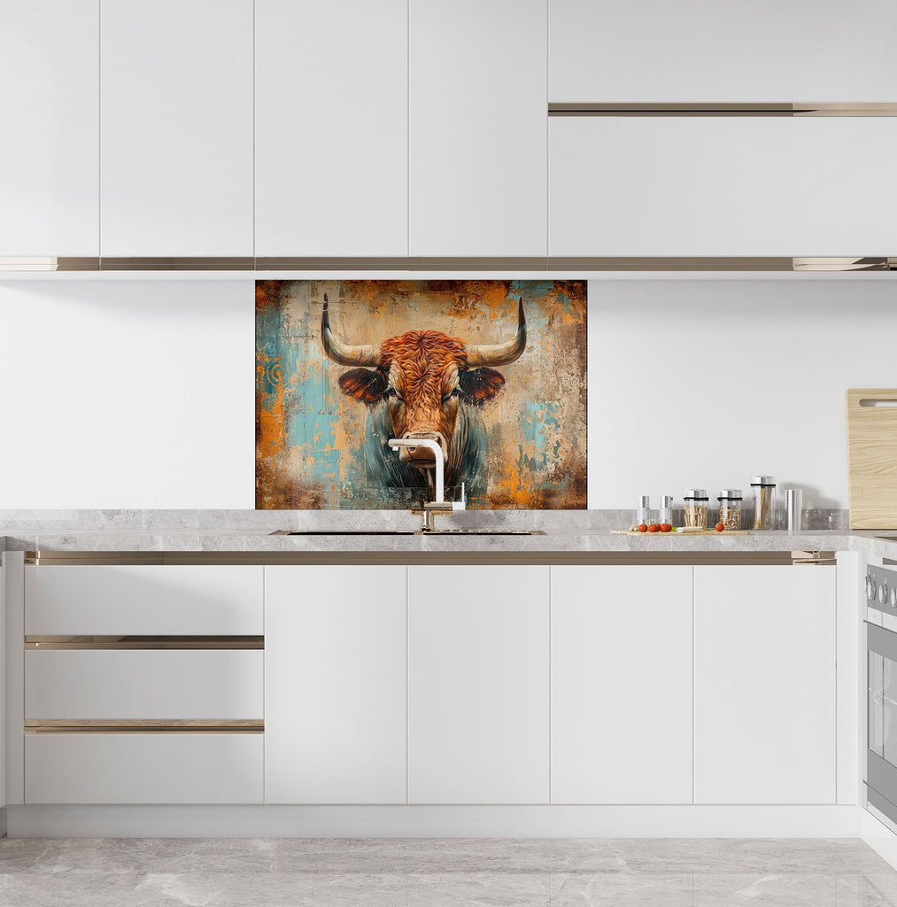 Texas Longhorn – Glass Kitchen Backsplash-BacksplashArtworks