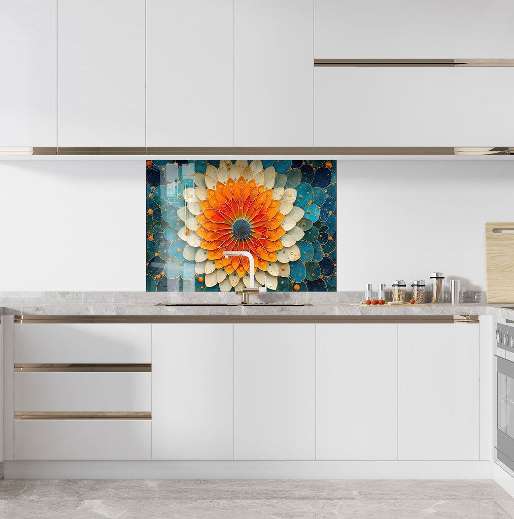 Mandala Bloom Art - Glass Kitchen Backsplash-BacksplashArtworks