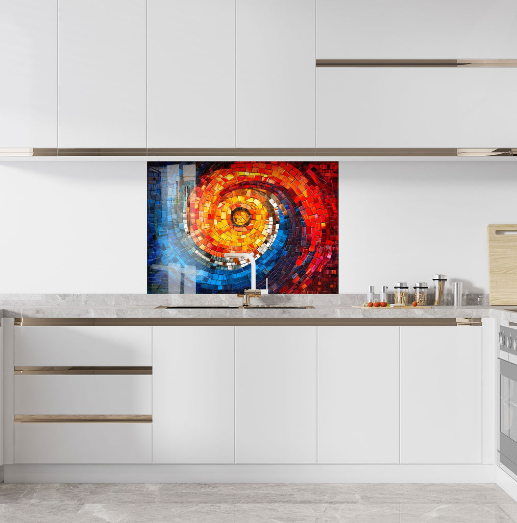 Mosaic Tempered Glass Kitchen Backsplash with Colorful Spiral Design-BacksplashArtworks