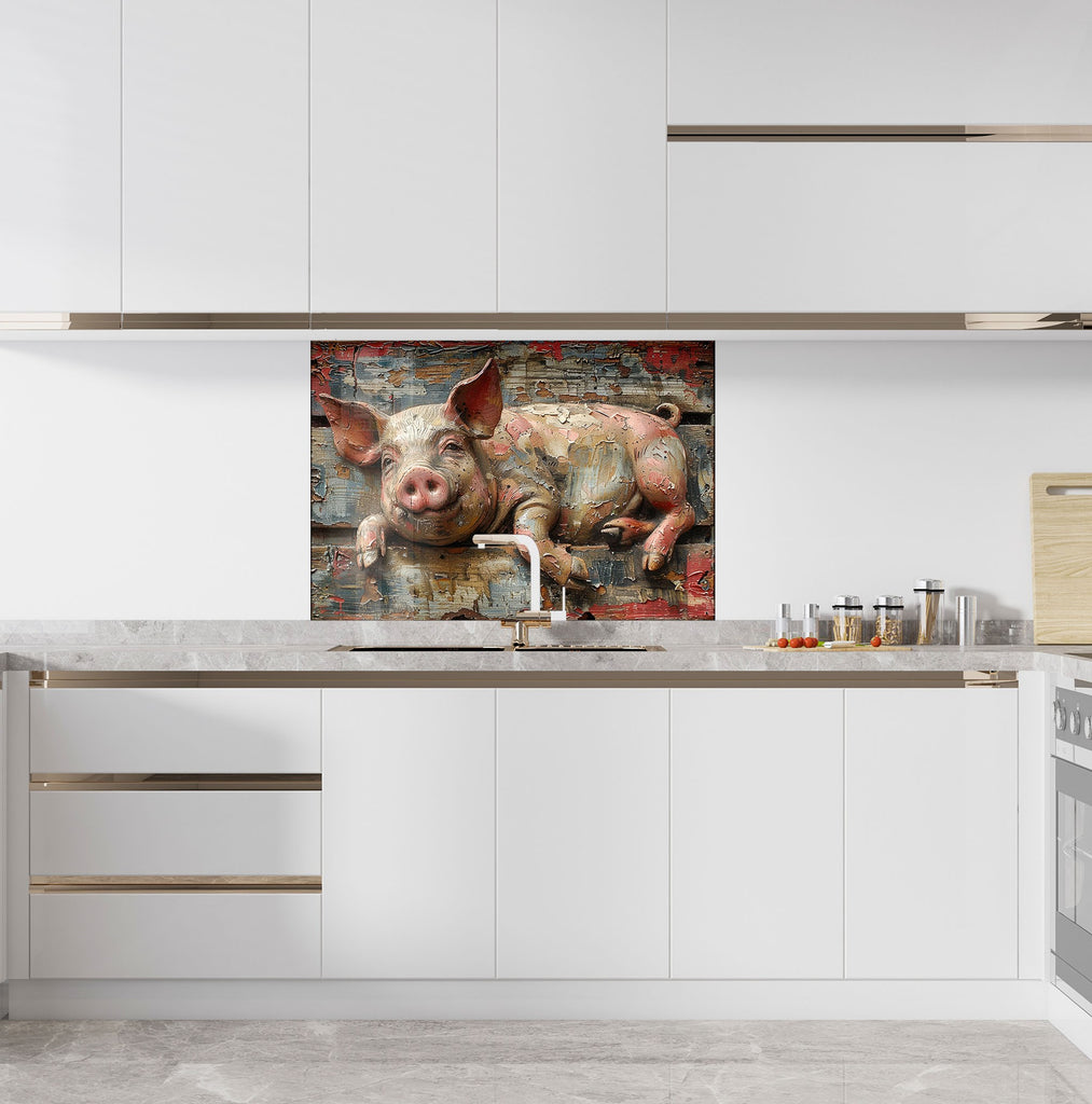 Farmhouse Pig – Glass Kitchen Backsplash-BacksplashArtworks