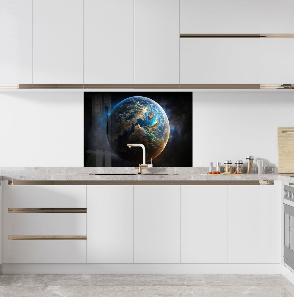 Cosmic Earth View Wall Art - Tempered Glass Kitchen Backsplash-BacksplashArtworks
