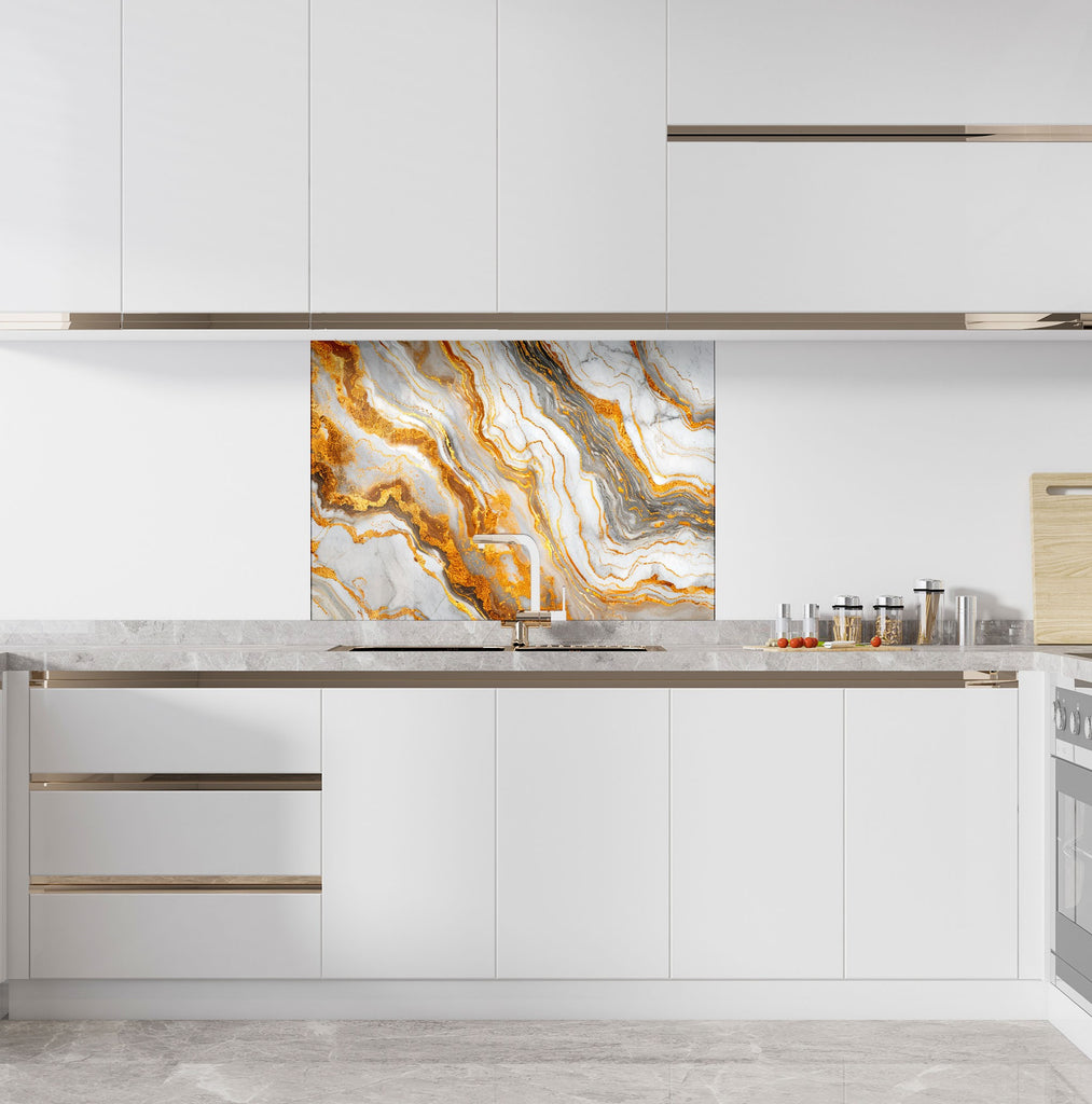 Golden Storm Marble - Glass Kitchen Backsplash-BacksplashArtworks