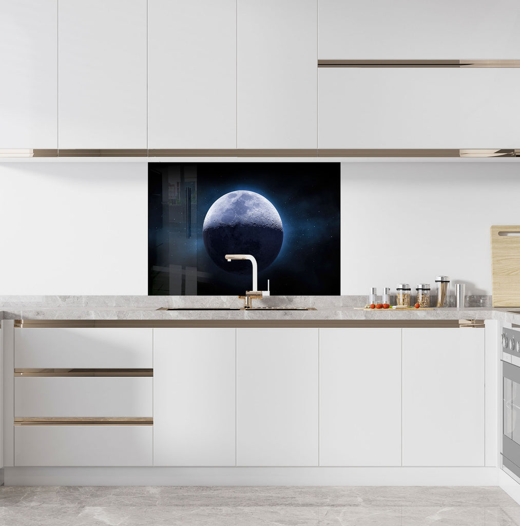 Blue Moon Galaxy Wall Art - Tempered Glass Kitchen Backsplash-BacksplashArtworks