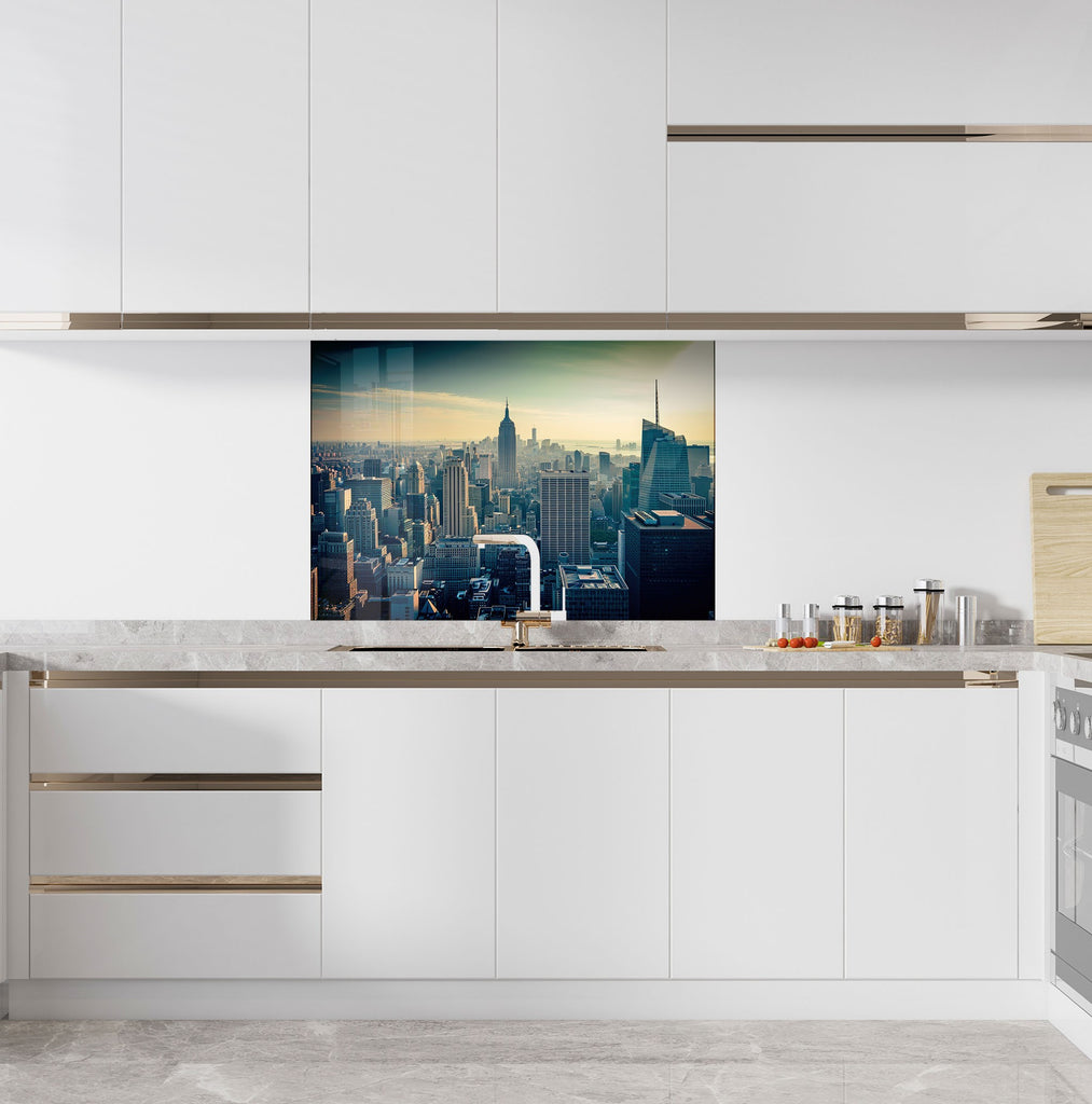 Urban Skyline Cityscape Wall Art - Tempered Glass Kitchen Backsplash-BacksplashArtworks