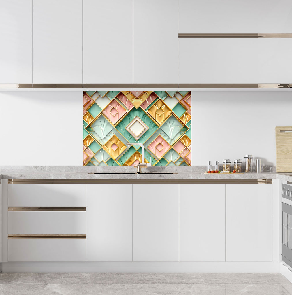 Art Deco Glam - Glass Kitchen Backsplash-BacksplashArtworks