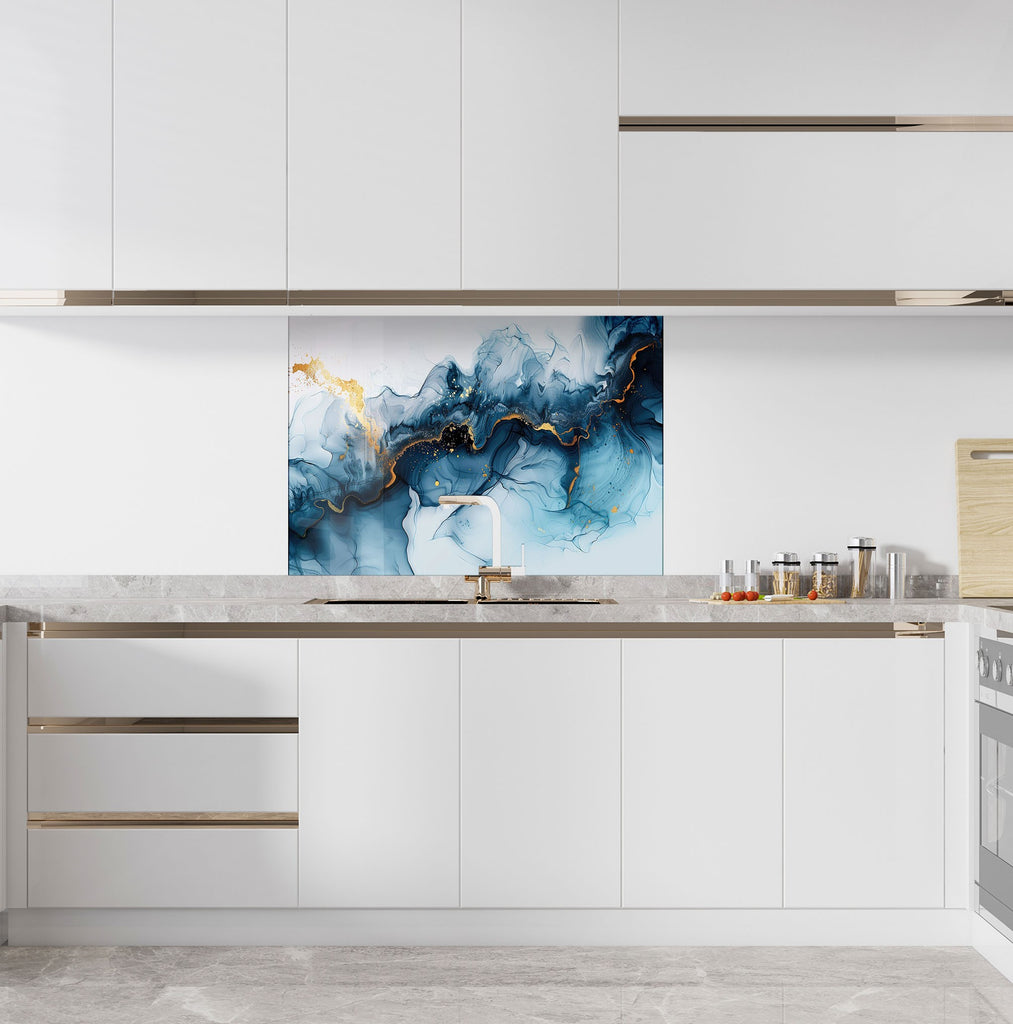 Blue Ocean Marble - Glass Kitchen Backsplash-BacksplashArtworks