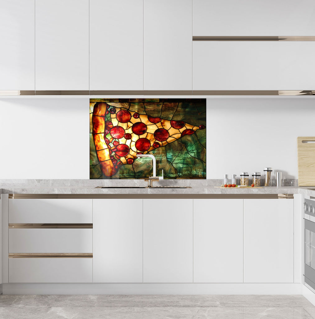 Stained Glass Pizza Slice - Glass Kitchen Backsplash-BacksplashArtworks