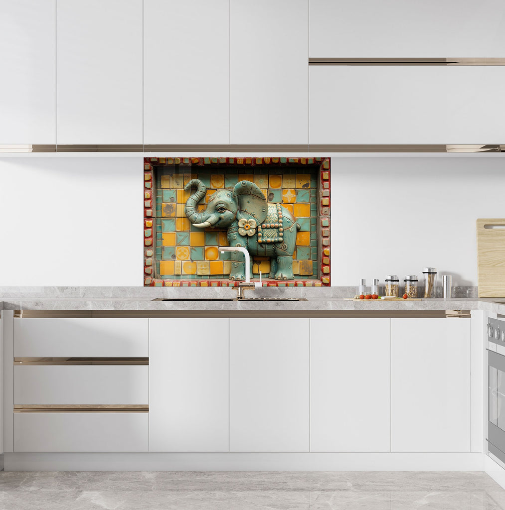 Enchanted Elephant Mosaic – Glass Kitchen Backsplash-BacksplashArtworks