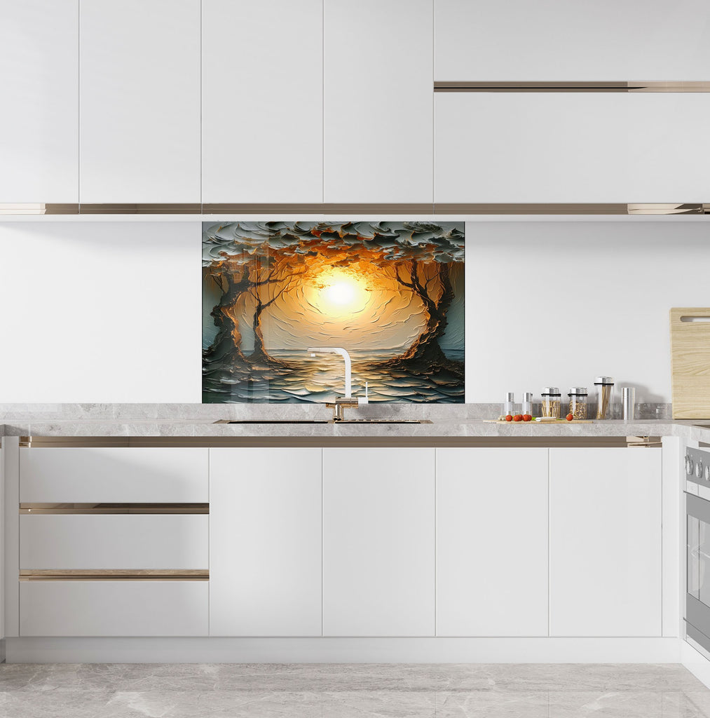 Golden Sunrise Serenity Wall Art - Tempered Glass Kitchen Backsplash-BacksplashArtworks