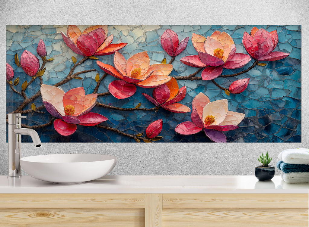 Magnolia Mosaic Art - Glass Kitchen Backsplash-BacksplashArtworks